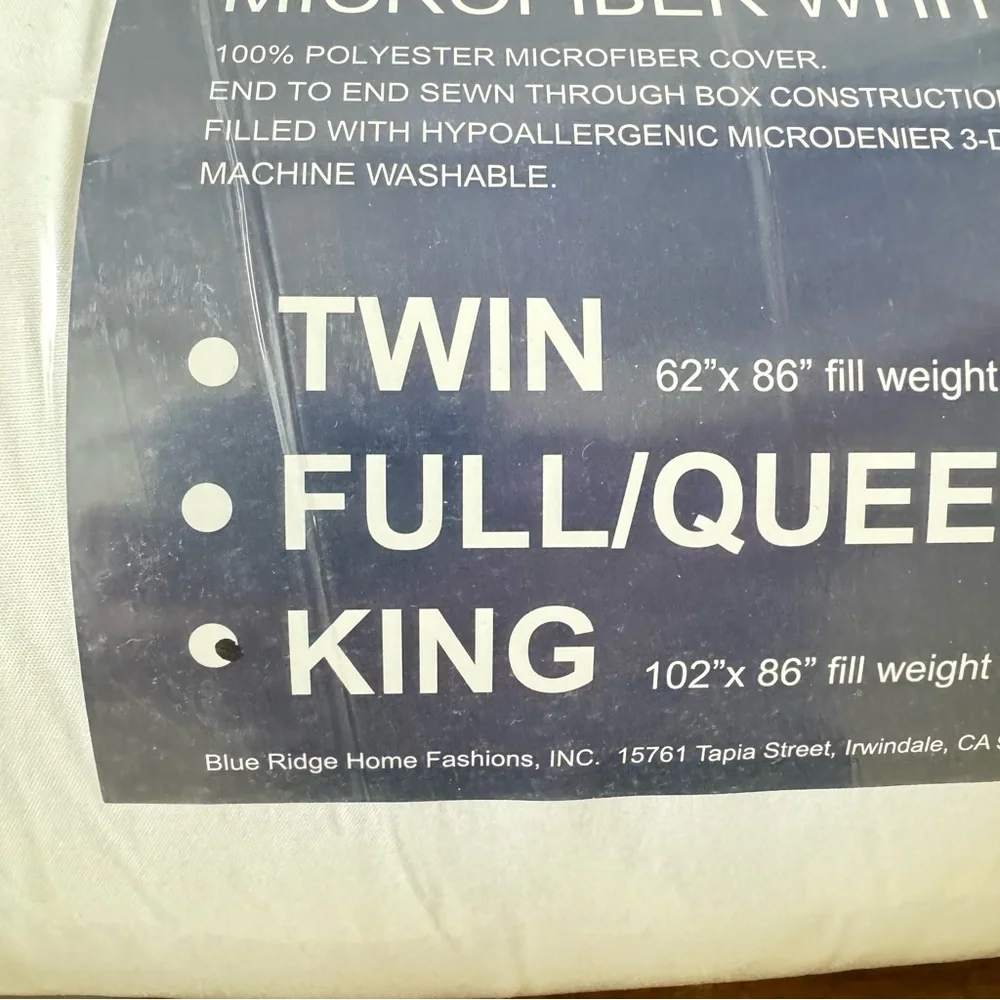 All Season Down Alternative Microfiber White Comforter new king size